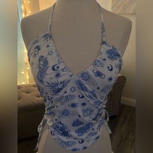 Halter blue and white Top